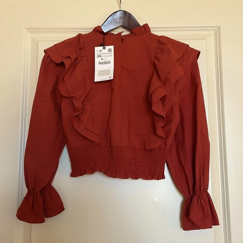 ZARA Ruffled Poplin Cropped Top - Picture 4 of 11